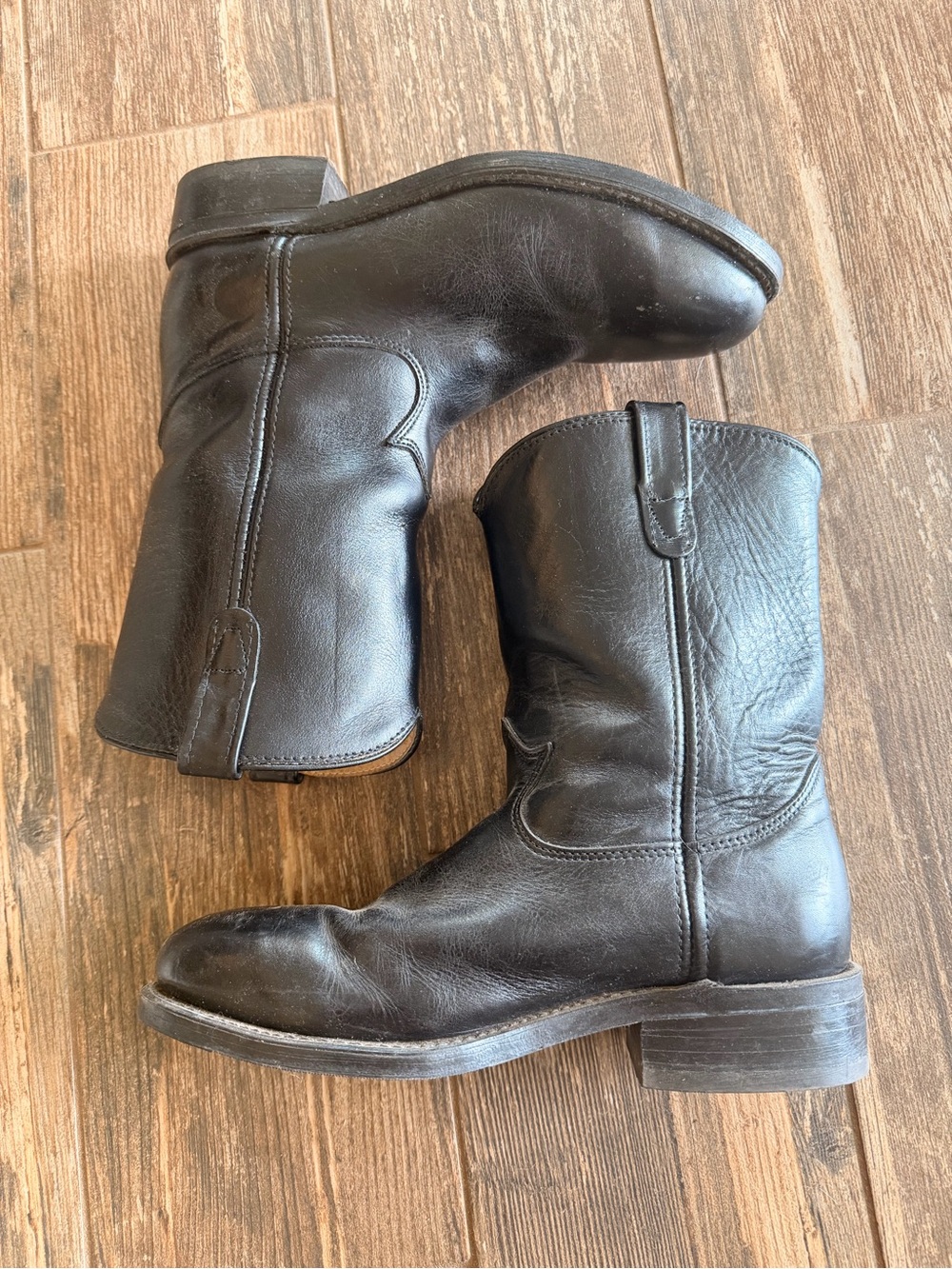 Vintage IRON AGE Boots STEEL TOE Black BIKER Western - Made in USA 9D